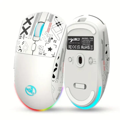 HXSJ T90 – Wireless Gaming Mouse (2.4 GHz / Bluetooth / Wired) with RGB, 5 DPI Settings & Exclusive Silent Switches