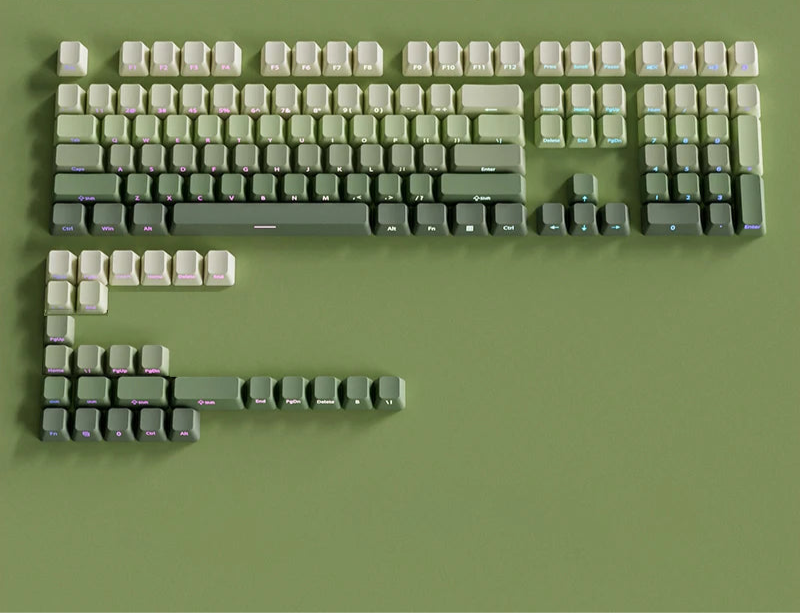 Gradient Green Keycaps – 135-Key Shine‑Through PBT Double Shot Set | OEM Profile for MX Switch Keyboards