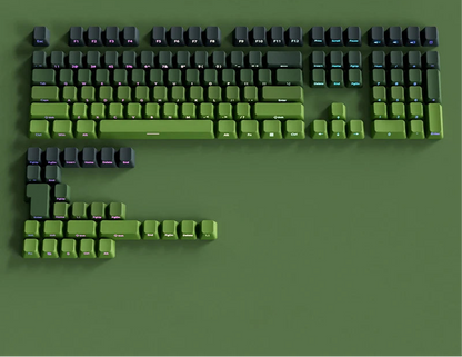 Gradient Green Keycaps – 135-Key Shine‑Through PBT Double Shot Set | OEM Profile for MX Switch Keyboards