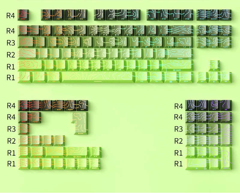 Gradient Green Keycaps – 135-Key Shine‑Through PBT Double Shot Set | OEM Profile for MX Switch Keyboards