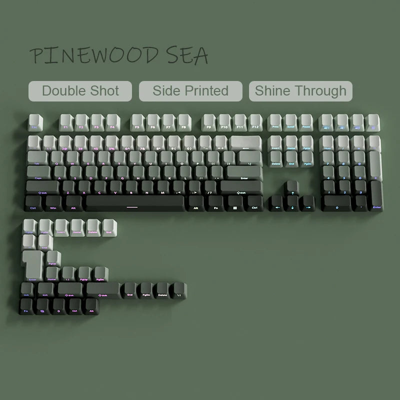 Gradient Green Keycaps – 135-Key Shine‑Through PBT Double Shot Set | OEM Profile for MX Switch Keyboards