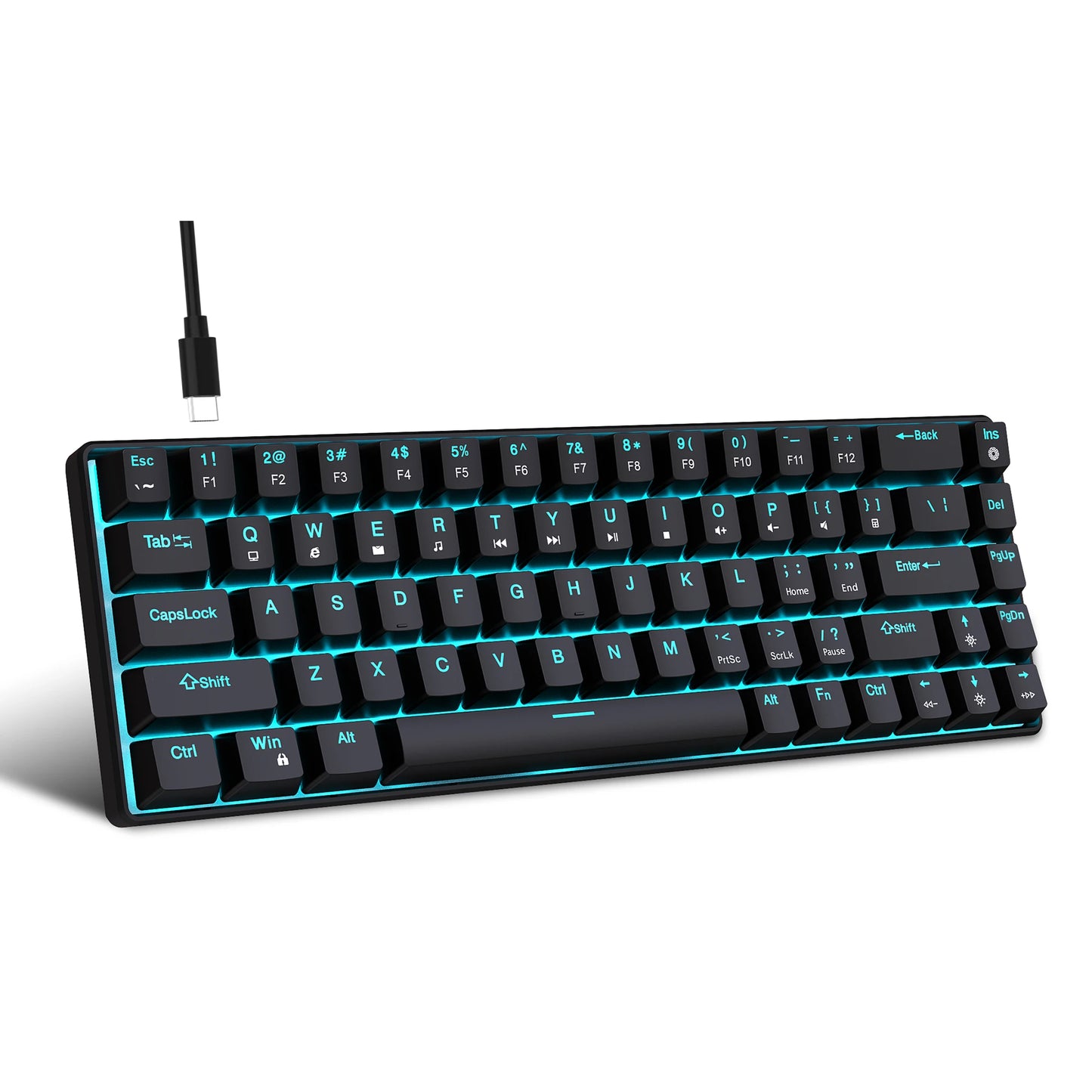 HXSJ V800 – 68‑Key Mechanical Keyboard with Ice‑Blue Backlight | Hot‑Swappable Blue Switch