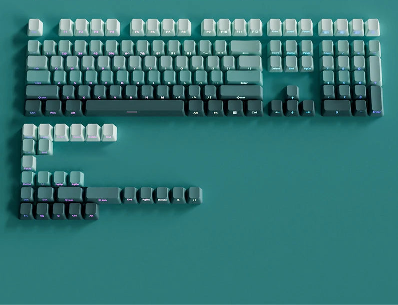 Gradient Green Keycaps – 135-Key Shine‑Through PBT Double Shot Set | OEM Profile for MX Switch Keyboards